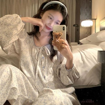 【臺灣出貨】新款甜美ins風韓版睡衣女春秋季網紅少女休閒寬鬆長袖家居服套裝睡衣女女生睡衣韓國居家服居家睡衣可愛睡衣