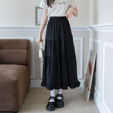 日系女孩୨୧蝴蝶結蕾絲腰鬆緊蛋糕長裙 SA02-551【現貨】