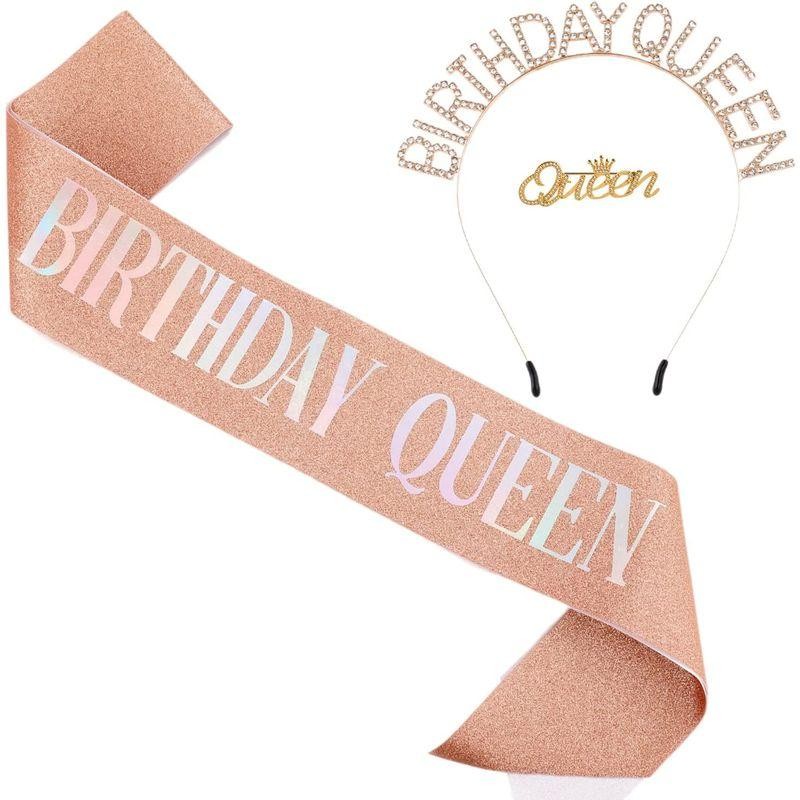 HUAZONTOM 誕生日 王冠 たすき ブローチ 3点セット 「BIRTHDAY QUEEN