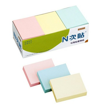 【文具通】N次貼 可再貼 便條本 標準型 量販包裝 38x51mm 3色共1200張  AS61105【APP滿額下單10%點數(單一帳號最高5000點)】1/31止