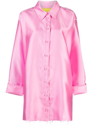 Marques'Almeida - raw-cut button-up satin overshirt - women - Recycled Polyester - 10 - Pink
