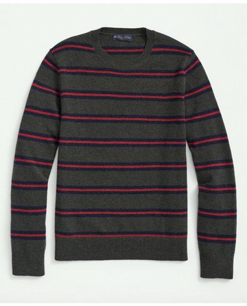 Brooks Brothers Men's Big & Tall Lambswool Crewneck Belt Stripe Sweater | Green | Size 5X