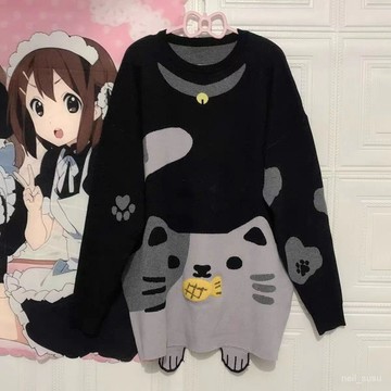 【免費參觀】 中長款針織毛衣 秋冬衣服 毛衣女 風格小貓宅係百搭貓爪套頭圓領寬鬆毛衣 RBUX