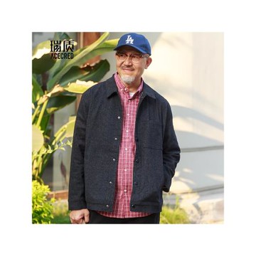 中年爸爸秋裝夾克男中老年人寬松春秋季火山巖保暖外套老人爺爺