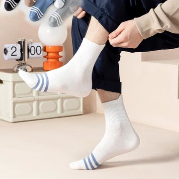 滿200減30跨店商品襪子男士春秋薄款純棉條紋諸暨中筒學生運動長
