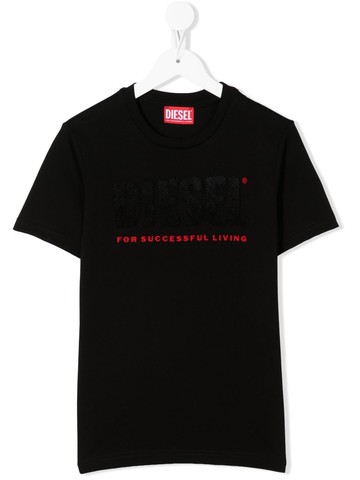 Diesel Kids - logo-appliqué T-shirt - kids - Cotton - 12 yrs - Black