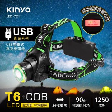 【KINYO】 USB充電式高亮度頭燈 (LED-721)