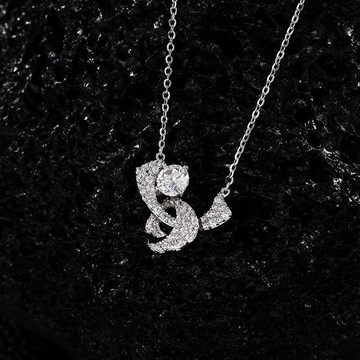 閃亮s925純銀環扣款莫桑石項鏈微鑲鋯石精致小巧設計感時尚鎖骨鏈