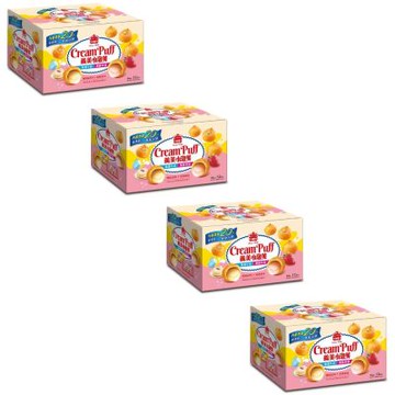 義美 小泡芙 香濃牛奶+濃醇草莓x4盒(64公克 X 12入)