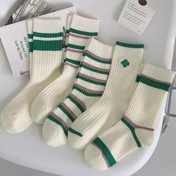 新款女襪✨公司貨 直播爆款襪子 女中筒襪 ins潮堆堆襪 日系復古 條紋四季網紅款長襪 長筒學生運動襪