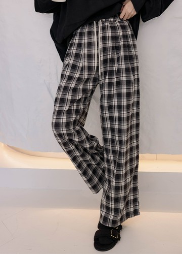 黑白格紋毛呢長褲