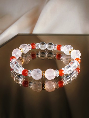 薔薇| 紅瑪瑙 薔薇石英粉晶  白水晶天然礦石手珠手鍊日本手作