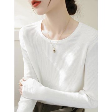 慵懶風圓領白色針織衫上衣女裝秋冬2025新款時尚長袖打底高級毛衣