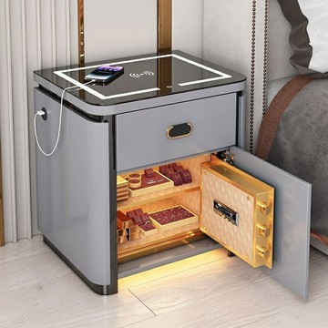 【隱形指紋解鎖】床頭保險櫃 無線充電櫃 床頭櫃 保險箱 收納櫃 多功能一體 靜音開合 臥室專用 安全儲物