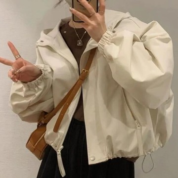 衣時尚 風衣外套 防風外套 機車外套 衝鋒衣 S-2XL新款衝鋒衣女連帽時尚立領小個子上衣-7233.