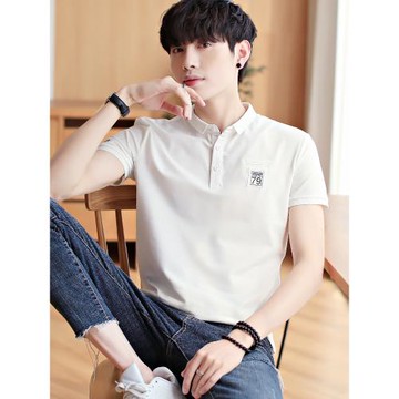 polo衫男士短袖t恤夏季白色修身有領男士純色polo衫翻領短袖t恤男