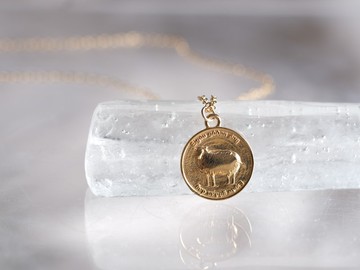 羊硬幣項鍊 純銀 K18GP 鍍金