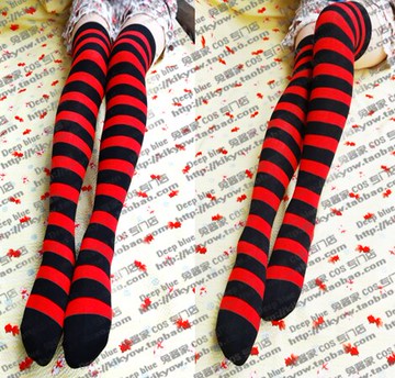 cos萬用  神樂 套娃Gumi 紅黑條紋 黑紅寬條紋 過膝襪 高筒襪