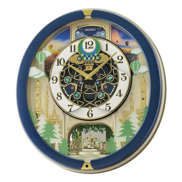 SEIKO QXM398L 熱氣球森林水晶音樂掛鐘｜40組HI-FI音樂報時｜旋轉鐘面｜水晶擺飾掛鐘