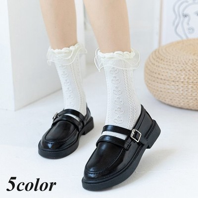 靴下 ソックス レディース 女性 クルーソックス ハイソックス レース フリル 編み ニット風 無地 ガーリー かわいい フェミニン シンプル カジュ 通販 Lineポイント最大get Lineショッピング