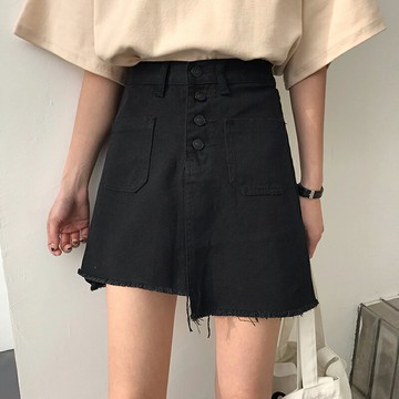 秋季胖mm大碼牛仔短裙女高腰顯瘦不規則A字裙毛邊學生百搭半身裙