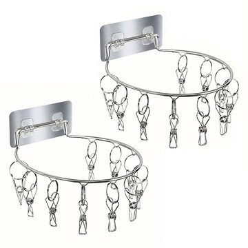 G+居家 不鏽鋼無痕貼 圓型晾曬架 10夾-2組  20.5 x 20.5 x 3.7cm