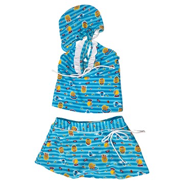 夏之戀 小女長版三件式泳衣  2L  951 藍色 + 黃色