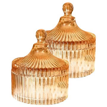 帶蓋收納水晶玻璃罐 蒙古包款 小(直徑10.3 x 5 x 12.8cm) 2個  琥珀色  1組