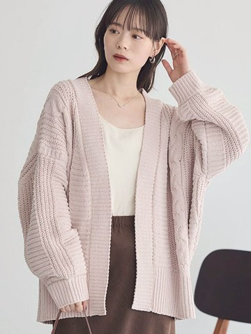 柔軟馬海毛編織感針織罩衫(01000961700) - earth music&ecology