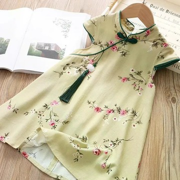 女童連衣裙洋裝夏裝新款兒童夏季新中式女孩夏款復古裙子 女童裙子 中小童 短袖連身裙  夏裝 女童洋裝 公主裙