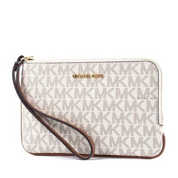 MICHAEL KORS 緹花LOGO防刮手掛L型拉鍊手拿包-香草白