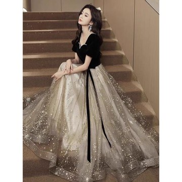 黑色晚禮服女2025新款宴會氣質高級感輕奢小眾年會高端藝考連衣裙