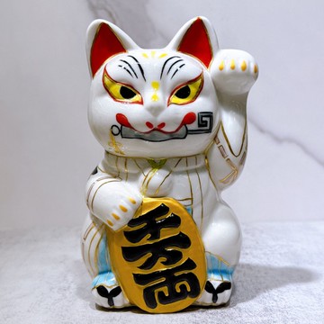 【狐結千福】日本清水燒招財貓 | 白狐鳥居圖