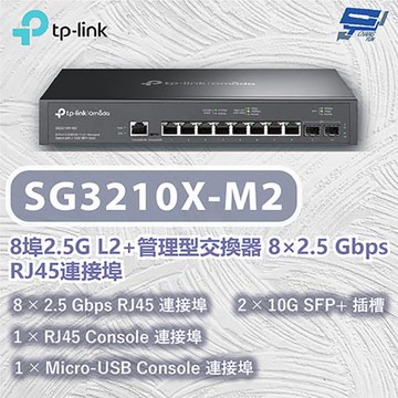 昌運監視器 TP-LINK TL-SG3210X-M2 8埠2.5G L2+管理型交換器 8×2.5 Gbps RJ45連接埠