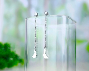 兔子 兩用單鑽垂墜耳環-迷你動物剪影系列