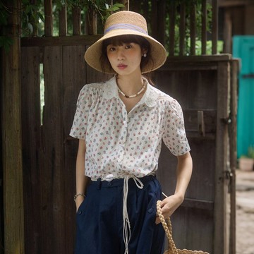 碎花蕾絲襯衫連衣裙|襯衫|洋裝|夏款|Sora-1852