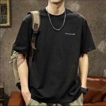 重磅純棉純色短袖t恤男寬松夏季男生黑色百搭體恤上衣服【繁星小鎮】P