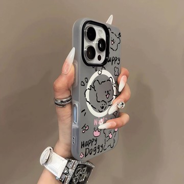 隔日到貨 Magsafe磁吸手機殼 白底線條小狗 蘋果17promax 16 15plus 14 13 12 11防摔