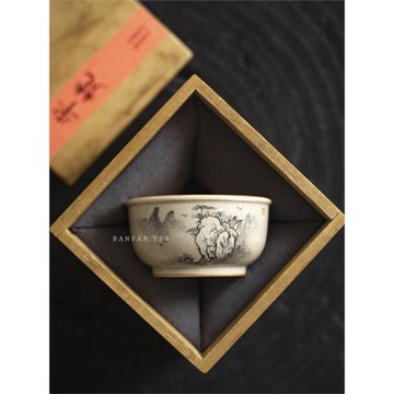 半梵孤品景德鎮手工柴燒暮云山水高端茶盞品茗男士主人杯單個茶杯