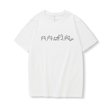 夏季新款原創設計簡約休閑素描線條貓咪純棉重磅潮流男士短袖t恤
