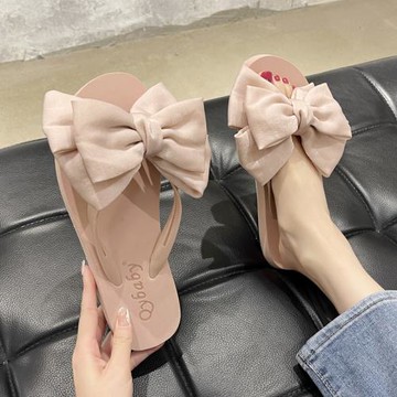 2025夏季新款外出百搭平底蝴蝶結人字拖鞋女時尚外穿夾腳沙灘涼鞋