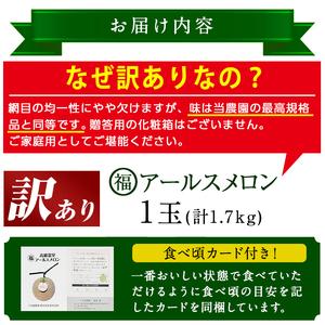 ふるさと納税 ＜訳あり＞マル福の高級アールスメロン(1玉・1.7kg) 鹿児島県東串良町