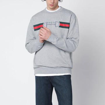 Grey cotton jersey sweatshirt with logo print