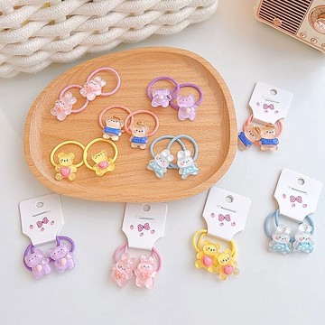 🐻台灣現貨  女童小髮圈 2入裝 韓國超可愛卡通小熊 兔子小髮圈 女寶寶小髮圈 不傷髮 A02