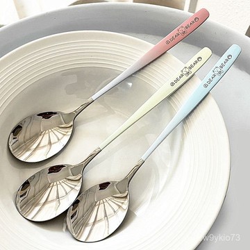 臺灣🚍8H出🉑勺子不銹鋼家用加厚湯勺高顔值韓式長柄勺可愛喫飯調羹勺拌飯湯匙