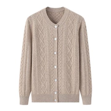 羊絨衫女開衫加厚圓領系扣秋冬寬松休閑復古針織衫毛衣毛衫K1086