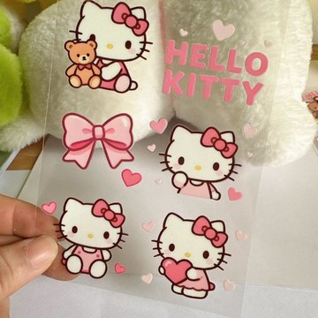 【臺灣出貨】可愛水晶卡通轉印粉色kitty貼紙防水ktdiy手機平板裝飾水杯