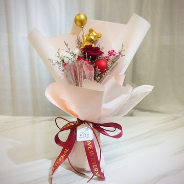 【KIRA與花花藝】告白氣球永生花花束/艷麗紅/永生花/花束/乾燥花花束/情人節花束/畢業花束/生日禮物/情人節禮物