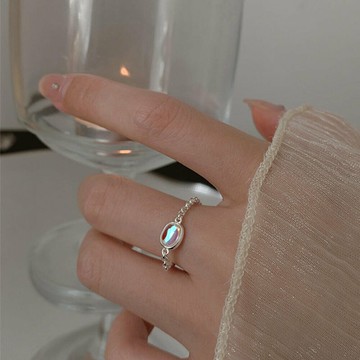 925純銀 戒指女 開口戒指 可調節 高級感 通體純銀 ins戒指 個性戒指 月光石 食指戒 鏈條戒指 女生禮物 328