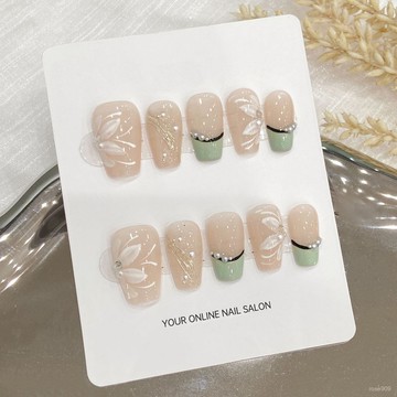 💟加一手工甲💅🏻純手工穿戴甲 手繪冰花氣質溫柔假指甲貼片顯白孕㛿新娘美甲成品純手工穿戴甲 G53L